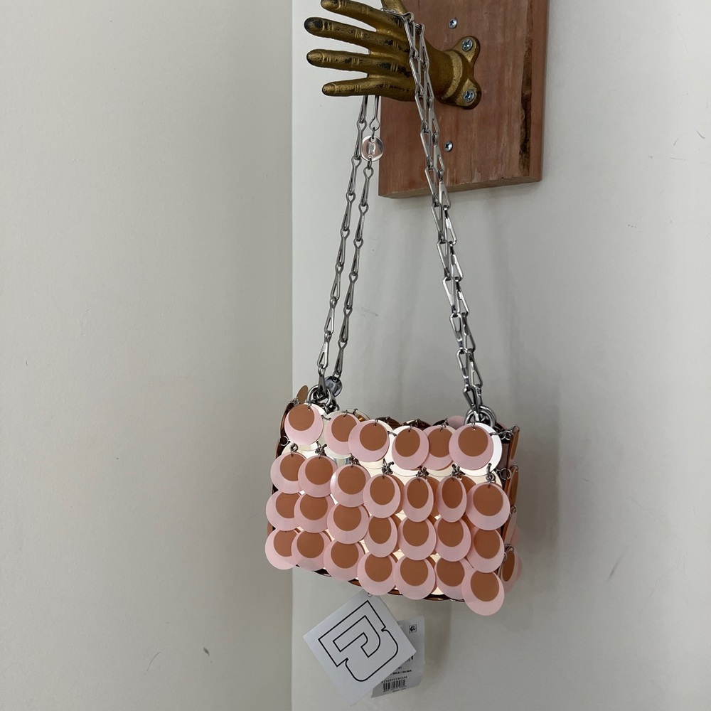 Rabanne Paillette Sparkle Nano Bag in Pink Gold/Silver